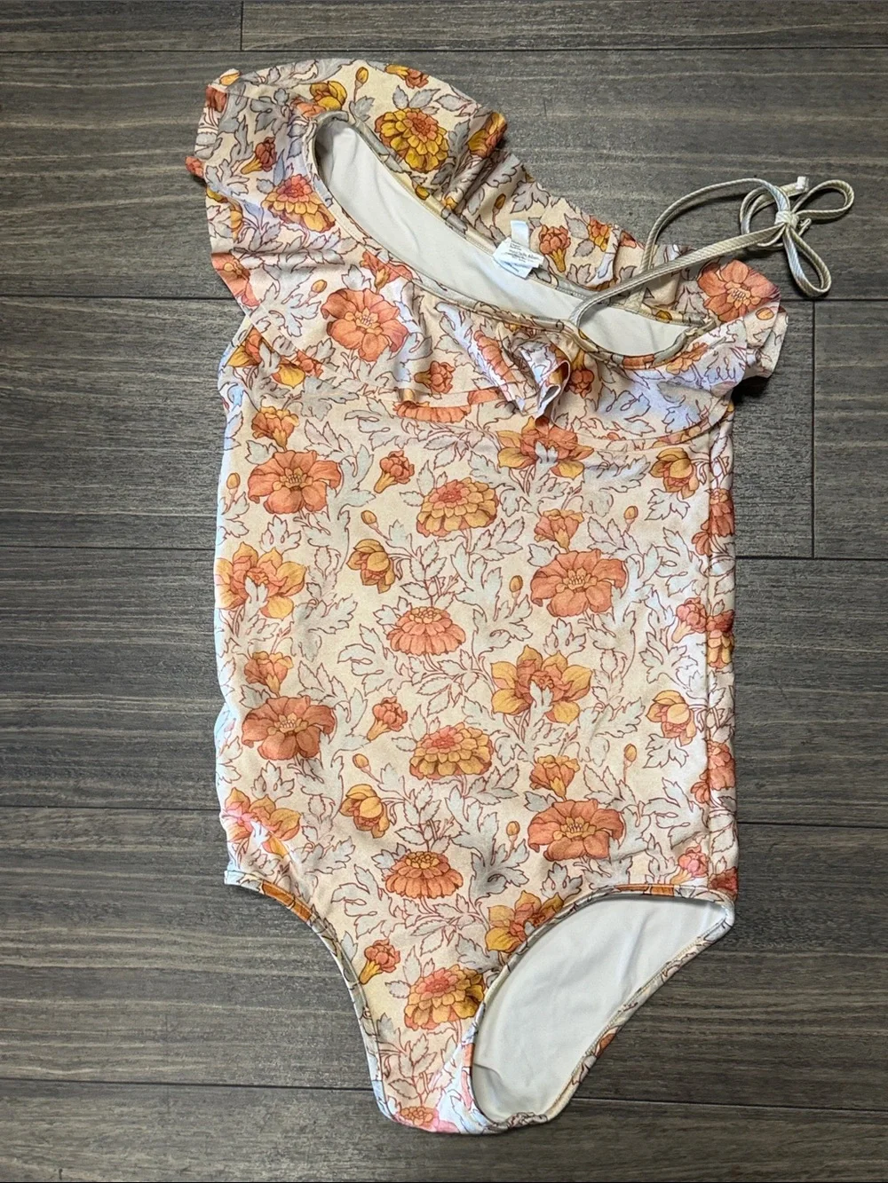 Zimmermann Kids One-Piece Swimsuit in Cream with Orange Floral Print